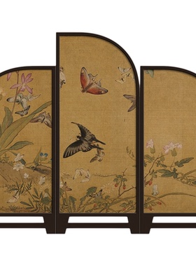 中古风花鸟小屏风桌面摆件新中式