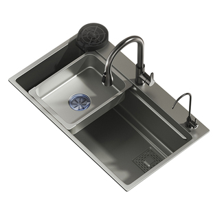 德国纳米枪灰色厨房水槽大单槽加厚304不锈钢洗菜盆洗碗池套装