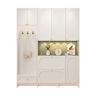 法式入户超薄鞋柜挂衣架一体换鞋凳翻斗玄关柜极窄入户到顶门厅柜