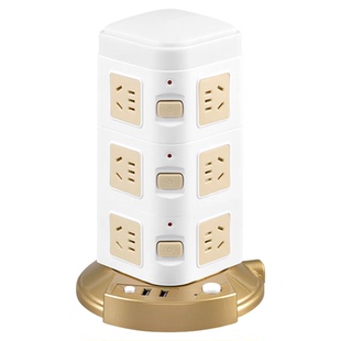 纯铜立式插座分控塔式插座拓展插排USB多功能插线板多位插孔带灯