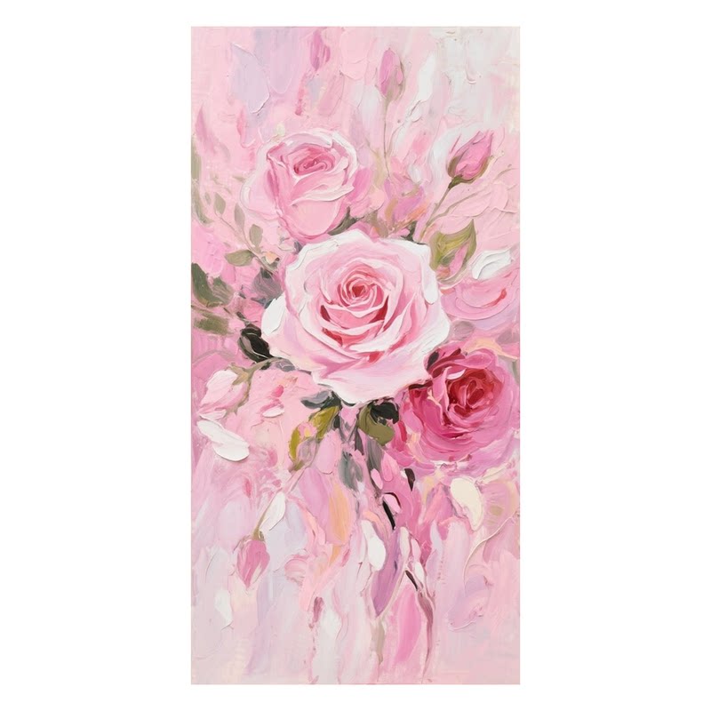 白鹿艺术纯手绘油画粉玫瑰花卉画