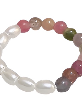 混色碧玺珍珠戒指女中式古韵风