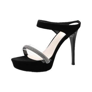 超高跟凉拖鞋女外穿细跟水钻防水台一字拖小个子凉鞋小码31 32 33