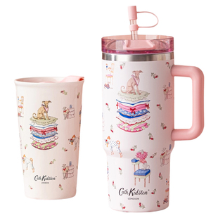 Cath Kidston创意吸管保温杯大容量冰霸杯双层陶瓷手握杯新年礼物