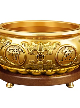 纯黄铜复古聚宝盆摆件聚财中式
