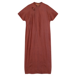 萧娘【觅知音】皇金丝红云纱连衣裙中式斜襟盘扣桑蚕丝女裙 2145