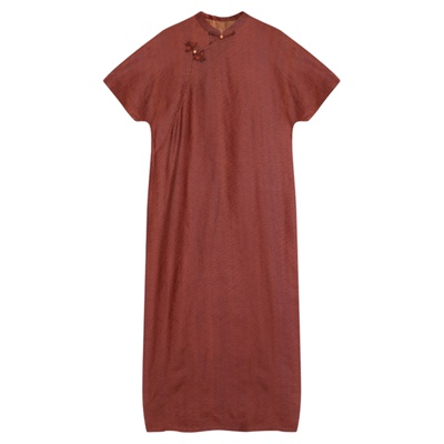 萧娘【觅知音】皇金丝红云纱连衣裙中式斜襟盘扣桑蚕丝女裙 2145