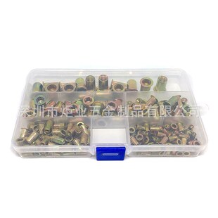 100/150/165/166PCS滚花拉帽铆套装拉铁锌彩平头螺母螺母铆纹竖