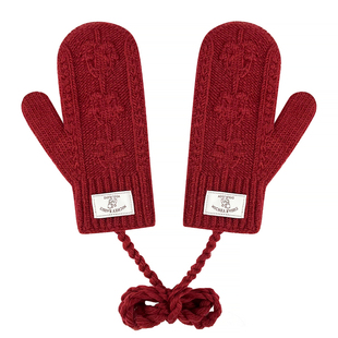 韩系多巴胺可触屏毛线连指挂脖手套女秋冬圣诞新年红全包保暖防寒