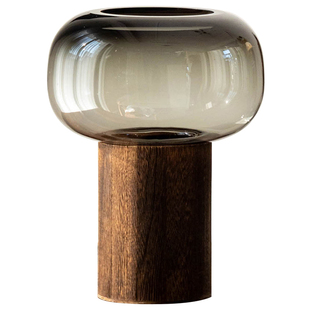 中式木托玻璃花瓶客厅插花器摆件创意透明水培鲜花轻奢高级感装饰