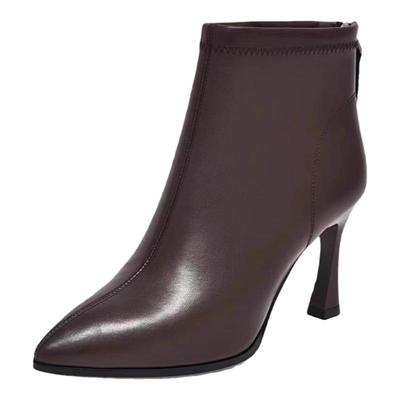 尖头加绒短靴高跟瘦瘦裸靴