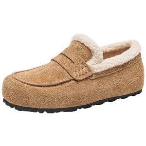 EBLAN/伊伴复古加绒勃肯鞋女2025秋冬新款内增高毛毛保暖乐福棉鞋