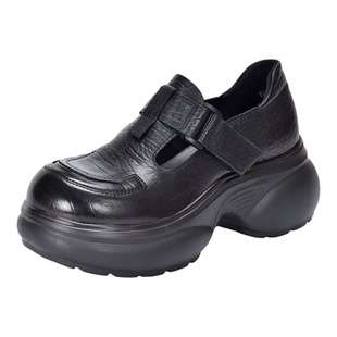 四起哥2026春秋头层牛皮复古风真皮单鞋女厚底松糕魔术贴通勤鞋潮