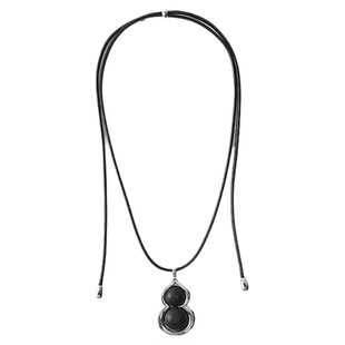 黑檀木葫芦项链高级感时尚大气吊坠复古秋冬长款毛衣链皮绳配饰女