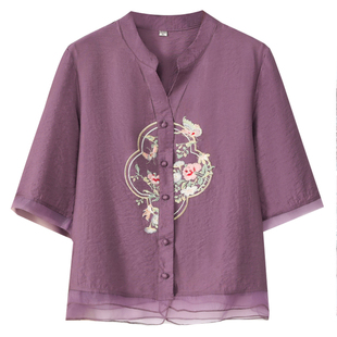 年轻妈妈夏装棉麻套装新中式国风短袖小衫中老年人女装夏季上衣服