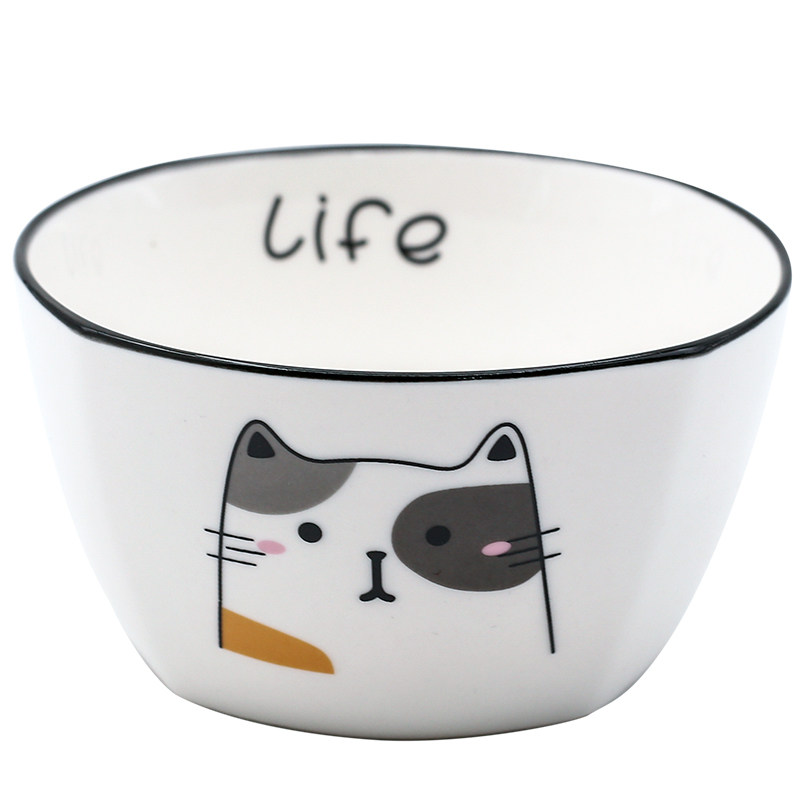 陶瓷猫咪单个方形可爱风日式饭碗