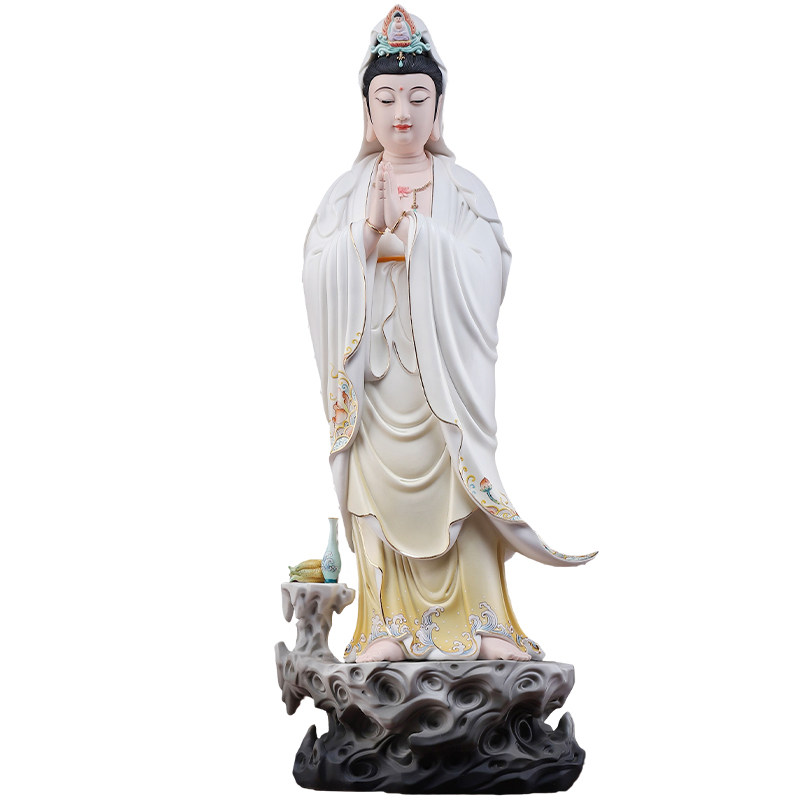 陶瓷合掌观世音菩萨佛像摆件供奉
