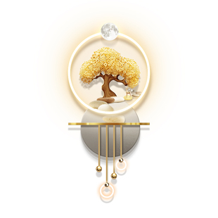 入户玄关装饰画带LED壁灯画轻奢高档3D立体发财树挂画走廊过道画