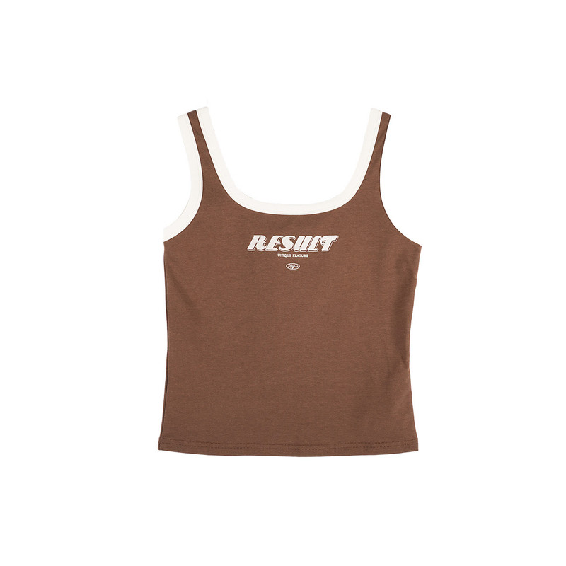 A21女装针织修身方领背心休闲风短款微弹内搭无袖撞色女士上衣