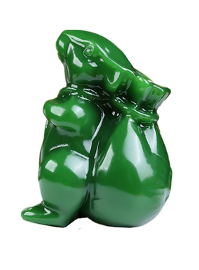 和田玉碧玉钱袋玉兔手把件