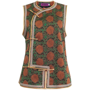 华族经典[待窗晴]国风手工香云纱开襟气质植物染唐装马甲百搭秋款