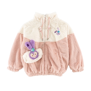 女童外套加绒加厚2025年新款中大童库洛米毛毛衣秋冬季女孩宝棉服