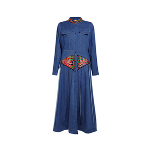 杨丽萍官方雀云裳原创民族风国风绣花外套牛仔棉连衣裙女秋冬