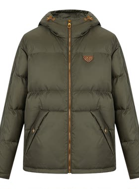 CNC军绿色绒连帽羽绒服女冬
