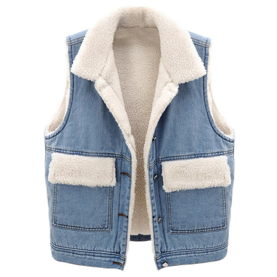 羊羔毛牛仔马甲加绒加厚韩版