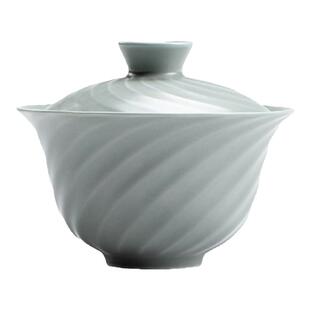 莫兰迪色系陶瓷盖碗螺旋纹功夫茶具色釉泡茶碗创意造型不烫手盖碗