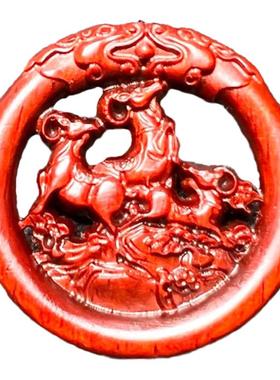 小叶紫檀木生肖羊吊坠三羊开泰挂件平安牌属相羊本命年项链