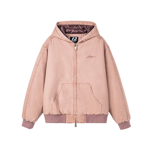 FORNINES水洗做旧连帽夹克男潮牌春季款夹棉vintage美式复古外套