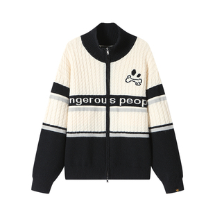 Dangerouspeople薛之谦dsp双拉链提花毛衣潮牌落肩宽松针织开衫