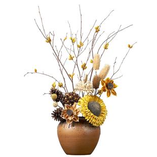 落地干花花束向日葵长枝干花花瓶复古插干花客厅干花和花瓶套装真