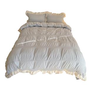 芝芝海盐｜治愈系清新淡蓝色全棉四件套少女心简约花边纯棉被套2m