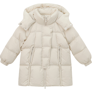 女童中长款羽绒服冬装2025新款儿童加厚保暖90白鸭绒三防女孩外套