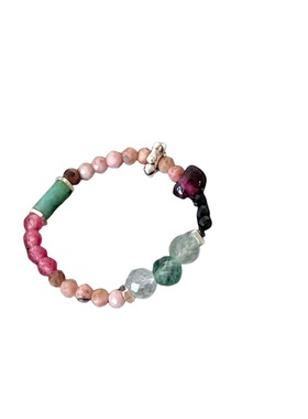 天然碧玺石串珠石榴石S925戒指