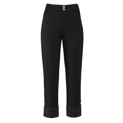 直筒烟管哈伦裤烫钻高腰修身女裤