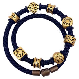 沙金粗5毫酷黑手串男皮手绳幸运和谐刺青寻龙诀八件套转运珠手链