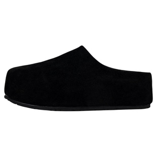 黑色大头厚底勃肯鞋男女小众懒人一脚蹬半拖鞋增高6cm面包穆勒鞋