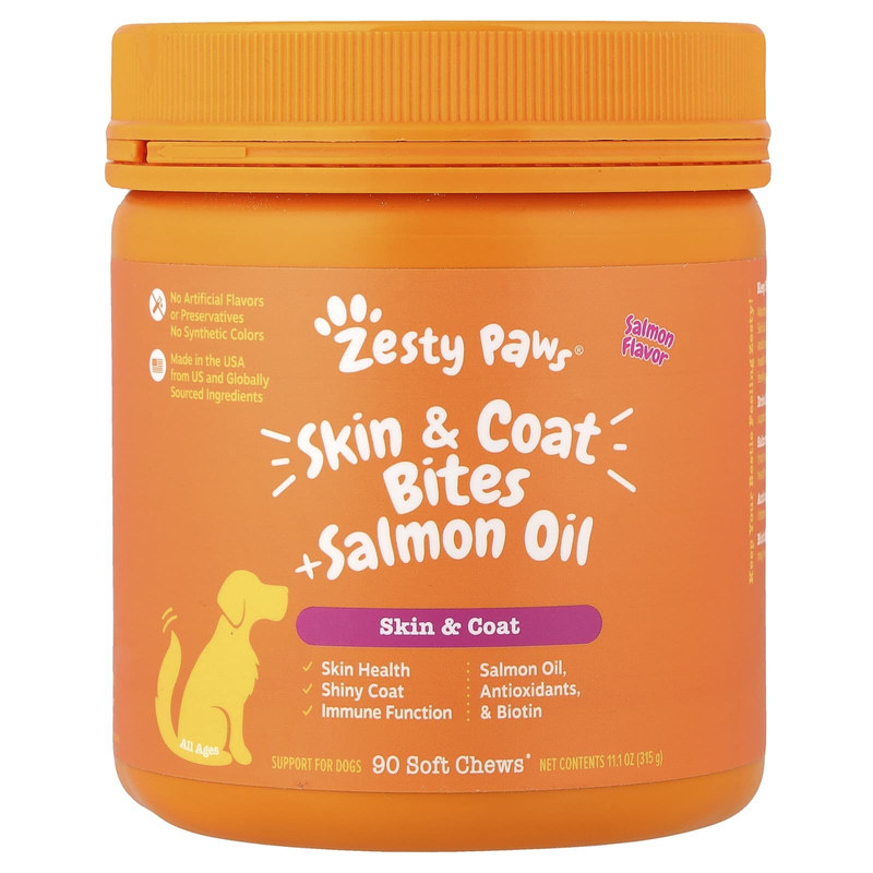 Zesty Paws,狗狗用鲑鱼块,皮毛,全年龄段,鲑鱼味