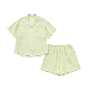 宜色家睡裤女新款夏季100%纯棉双层纱泡泡纱短裤情侣款家居服
