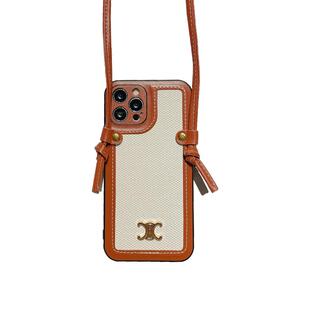 白色斜挎可背带适用苹果16promax手机壳iPhone13潮牌奢侈17promax高级感女款奢华15pro高档皮质14挂绳12p全包