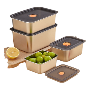 带密封盖特厚食品级316不锈钢保鲜盒大容量方形便当盒冰箱收纳盒