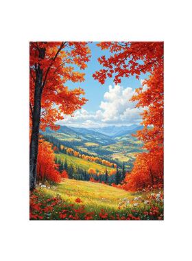 风景红叶DIY数字油画大颗粒画布