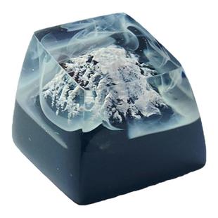 定制个性树脂键帽雪山富士山樱花山巅星河山川透光外设单个键盘帽