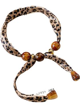 古里雅豹纹系脖丝巾项链高级感