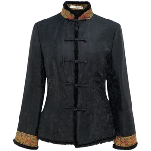 华族经典香云纱旗袍上衣2025秋冬款夹棉加厚中式复古对襟女士唐装