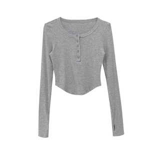 LA PINKY欧美四色性感显瘦V领修身运动健身瑜伽长袖打底T