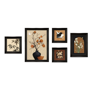 中古风挂画柿柿如意客厅画沙发背景墙装饰画法式复古油画餐厅壁画